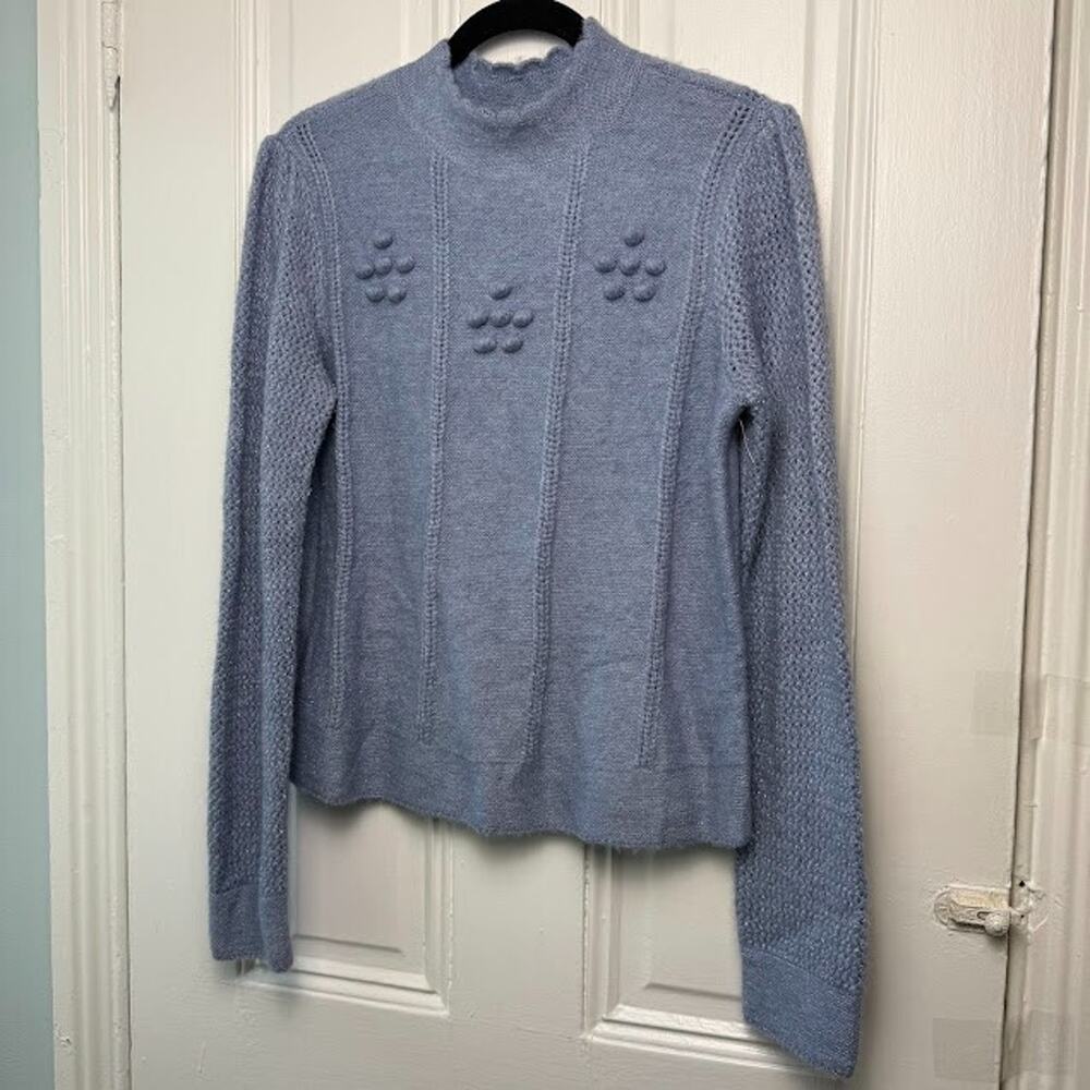 LC Lauren Conrad Sweater Womens Medium Blue Metallic‎ Knit Pullover Crew